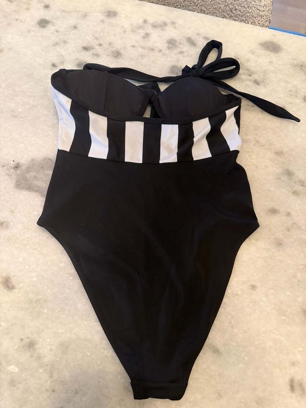 Killstar Black and White Striped Halter Underwire One-Piece Swimsuit - Picture 2 of 3